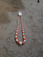 Chunky Bubblegum Bead Necklace Earring Set Orange White Retro