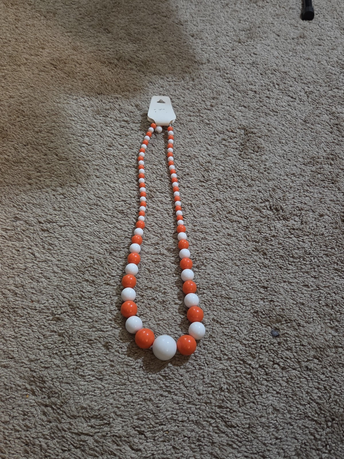 Chunky Bubblegum Bead Necklace Earring Set Orange White Retro