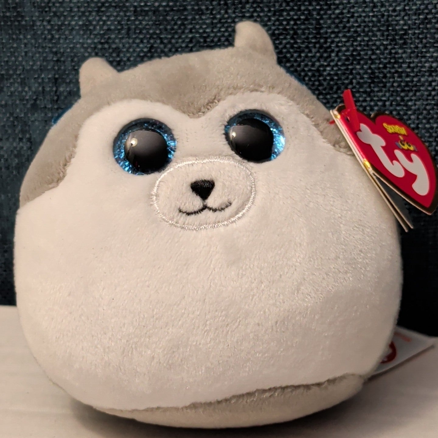 Ty Squish-a-Boos Slush Husky Dog Plush Blue Glitter Eyes Squishy Beanie with Tag