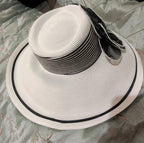 Tuscany Wide Brim Church Derby Dress Hat Black White Flower Bow Ribbon