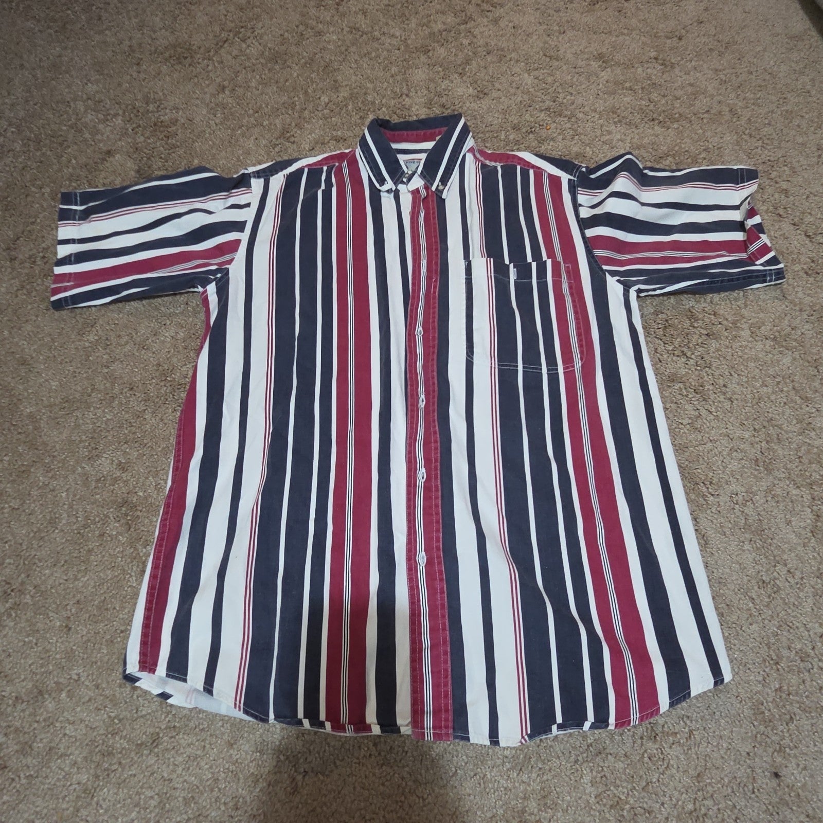 Pine Grove Striped Button Down Shirt Cotton Vintage 90s Retro Men Size M