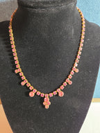 Fringe Necklace Pink Rhinestone Gold Tone Retro Glam