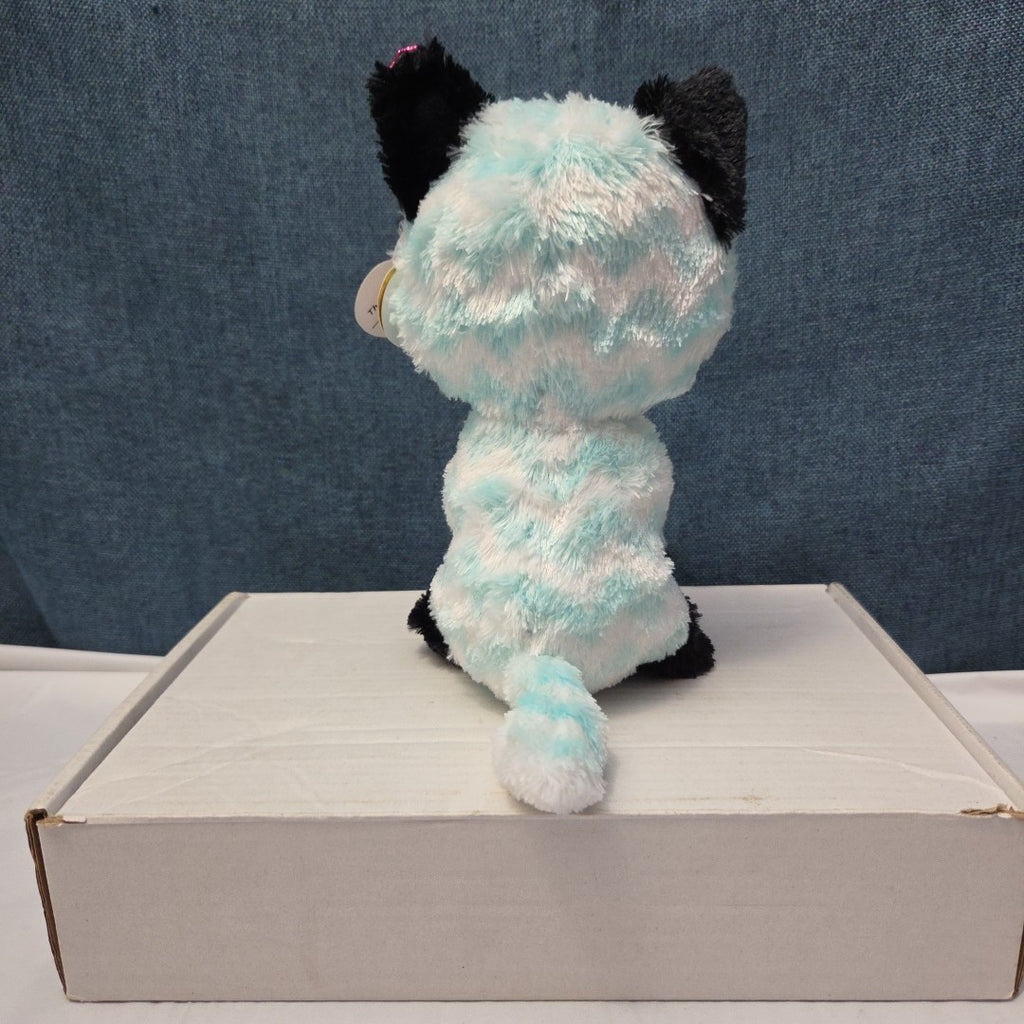 Ty Beanie Boos Atlas Aqua Chevron Fox 6" Plush Blue Glitter Eyes Retired MWMT