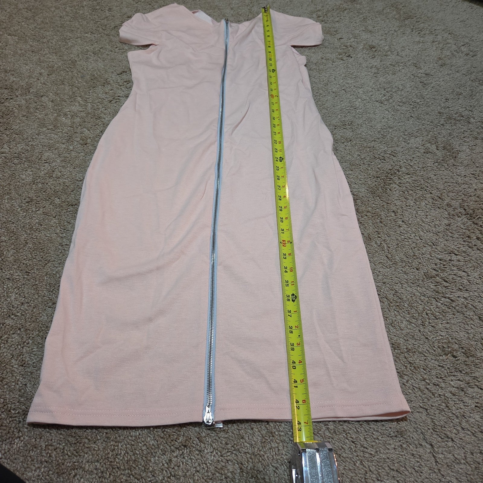Blush Pink Midi Dress Full Zip Cutout Short Sleeve Bodycon XXL