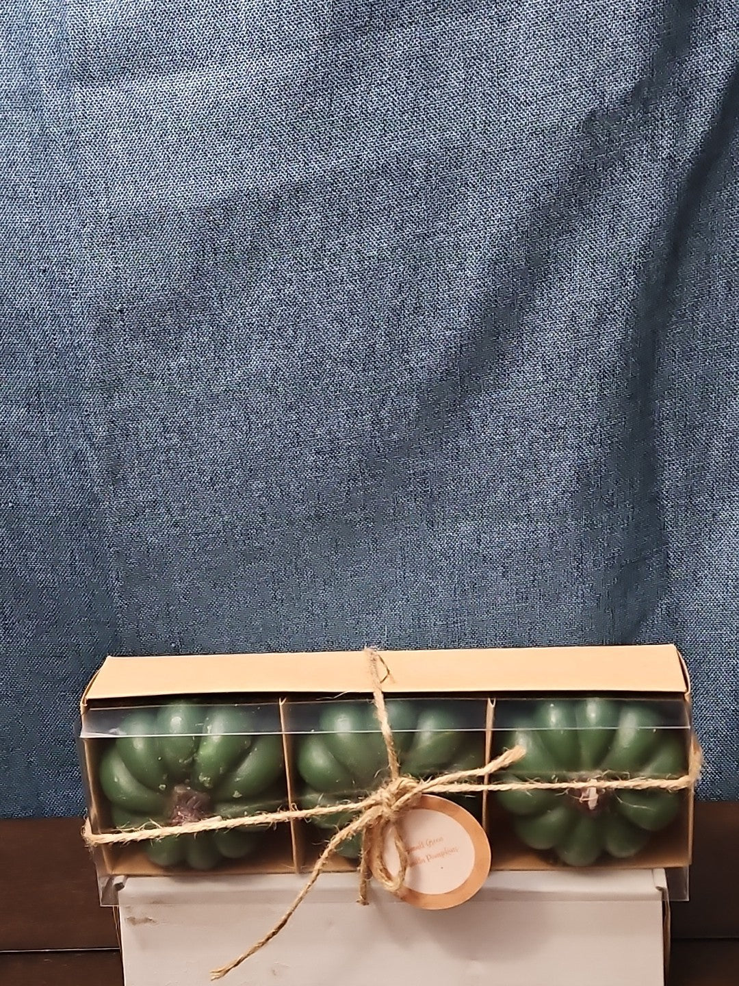 Set of 3 Green Pumpkin Candles | Vanilla Scented Molded Wax | Fall Farmhouse