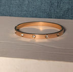 Hinged Bangle Copper Rose Gold Tone Rhinestone