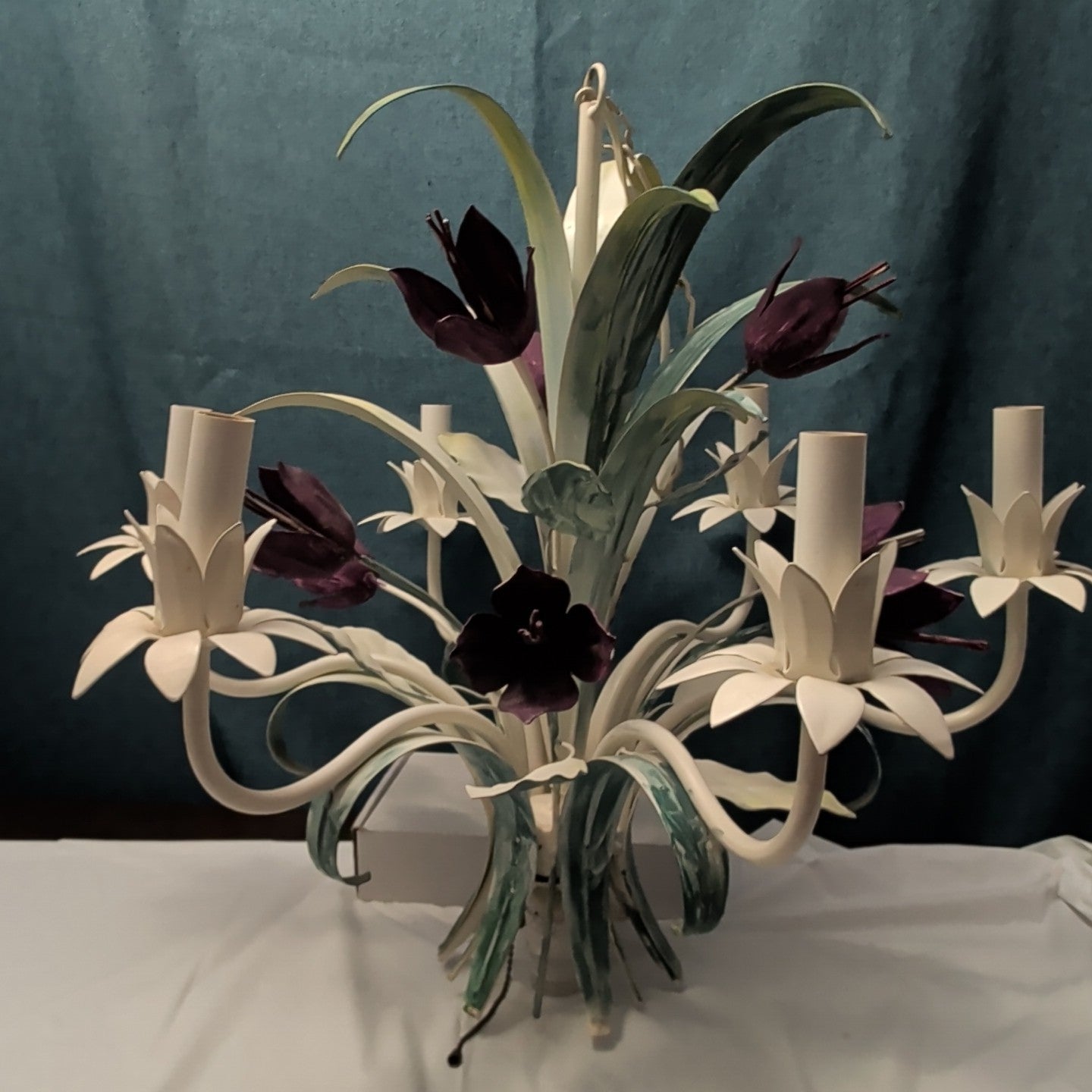 Vintage Floral Chandelier 6-Arm | Purple Tulips MCM | Hollywood | Tested
