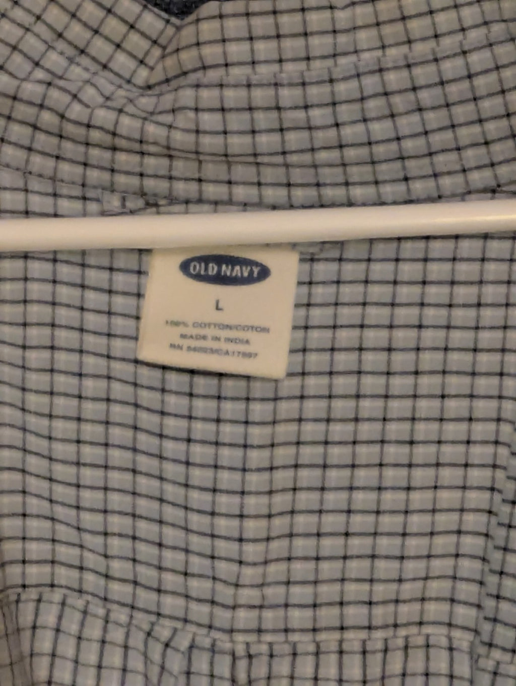Old Navy Button Down Shirt Men's Large Blue White Grid Check Casual Cotton