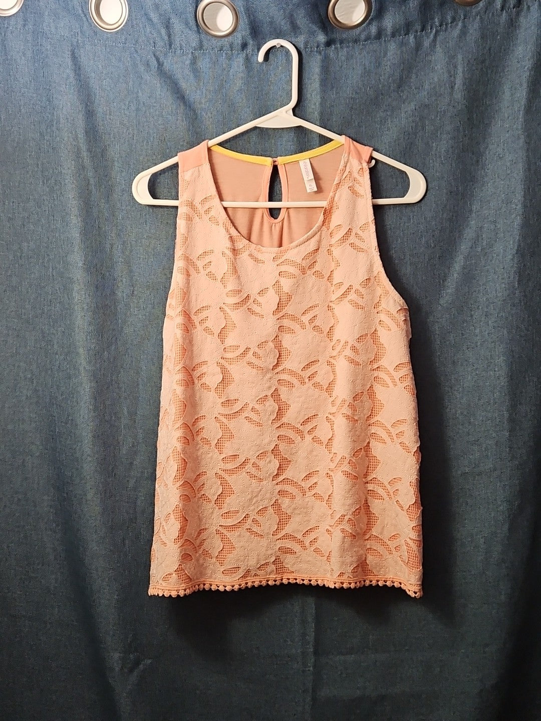 Xhilaration Peach Lace Overlay Tank Top with Pom-Pom Trim