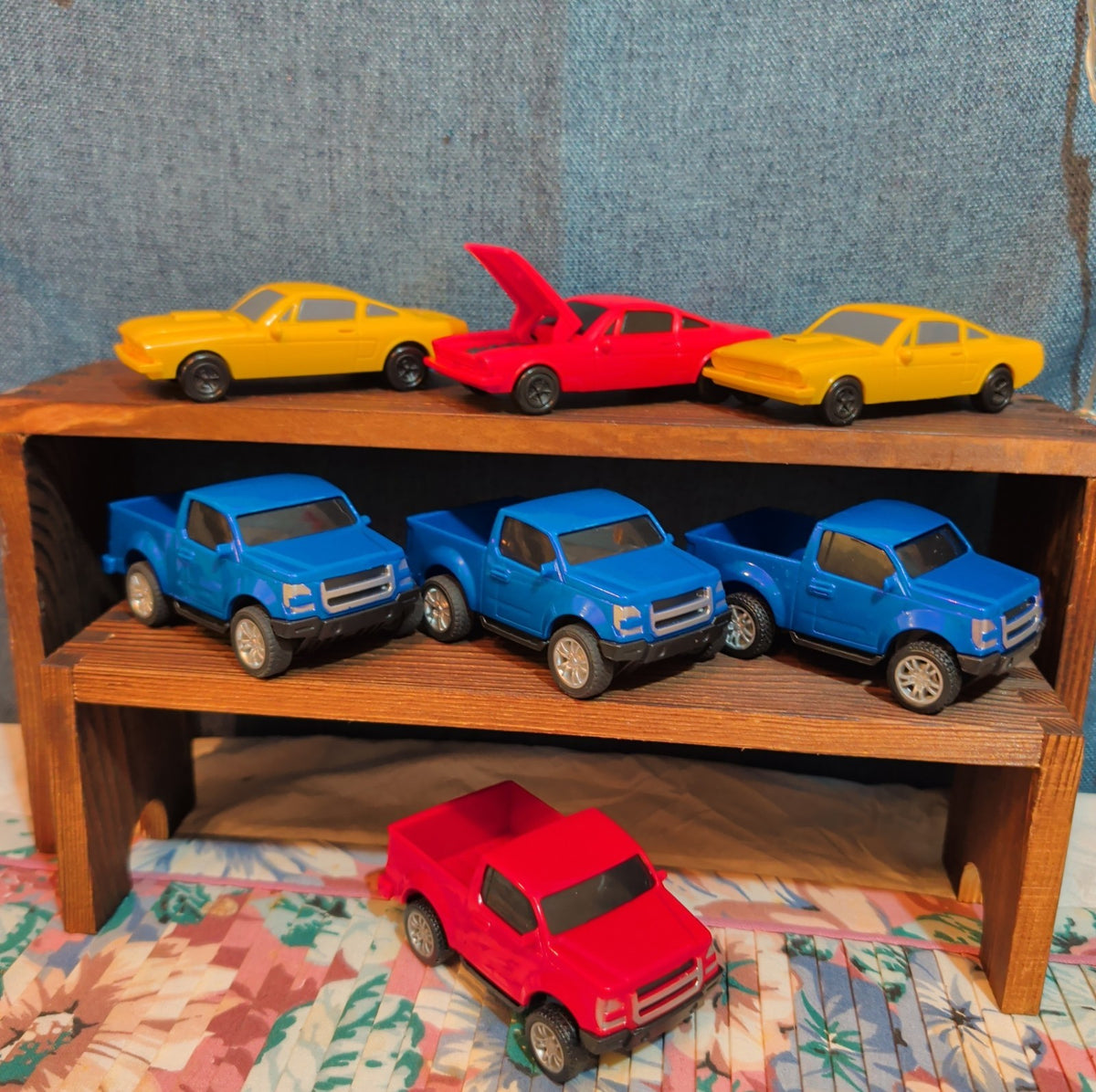 Toy Car Truck Lot 7Pc Plastic Blue Red Yellow