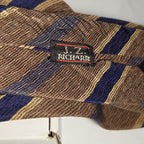 J.Z. Richards Silk Tie Edwards Michigan Brown Blue Stripe Frayed As Is Vest Tie