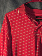 Greg Norman Collection Men's L 100% Cotton Red White Stripe Golf Polo Shark Logo