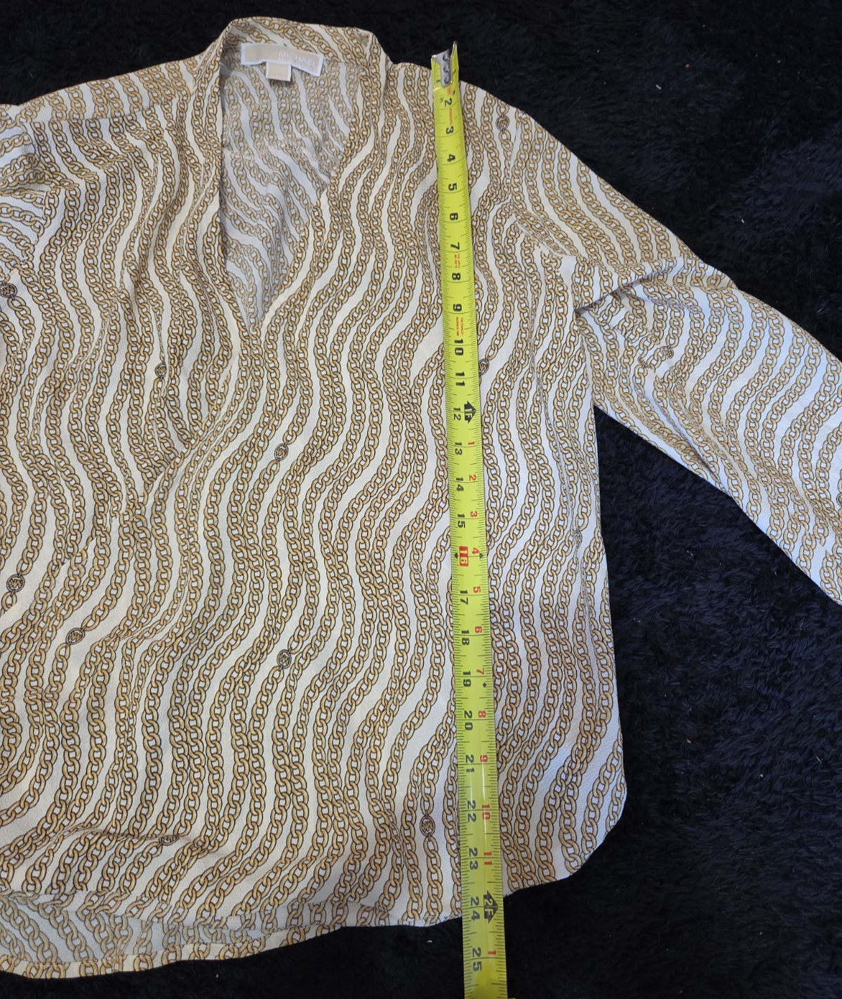Michael Kors Blouse Gold Chain Link Print Wrap V-Neck Stretch Top L Gently Used
