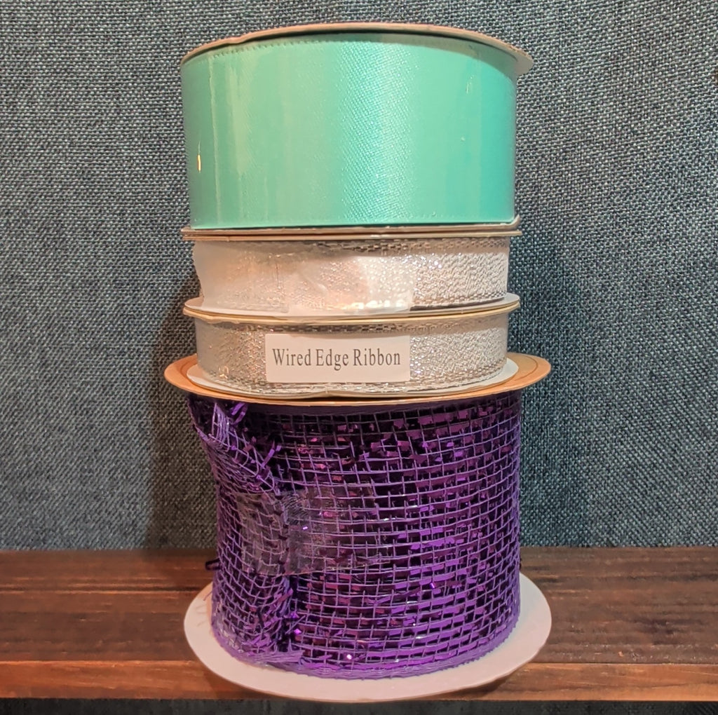 Robert Stanley Ribbon Lot 4 Purple Teal Silver Mesh Wired Craft Destash