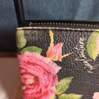 Juicy Couture Rose Floral Zipper Pouch Card Holder Black Pink Y2K
