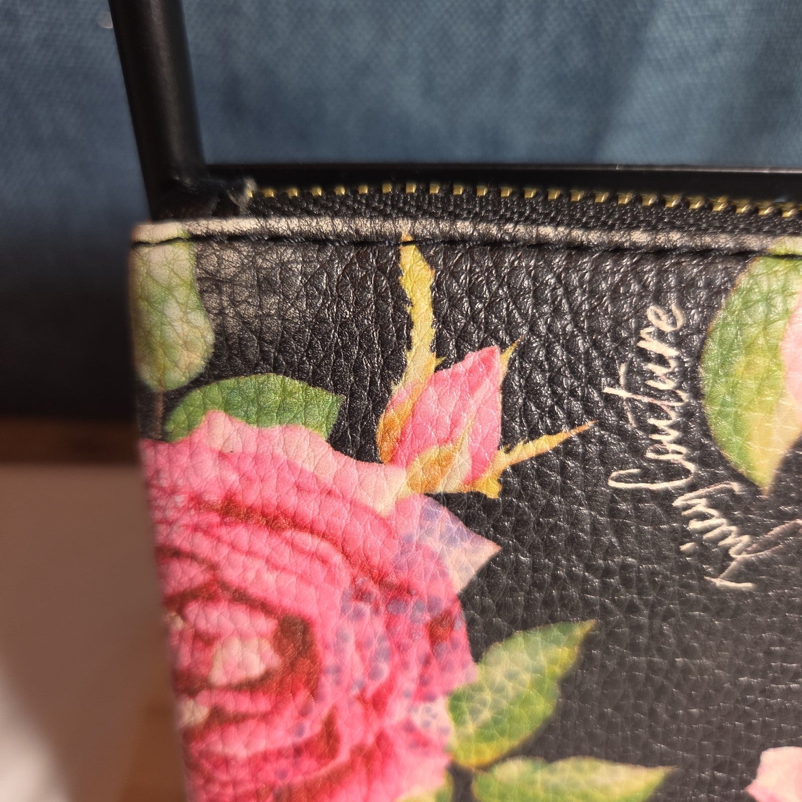 Juicy Couture Rose Floral Zipper Pouch Card Holder Black Pink Y2K