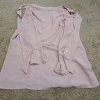 Anne Klein Blouse L Pink Tie Neck V-Neck Long Sleeve Career Top