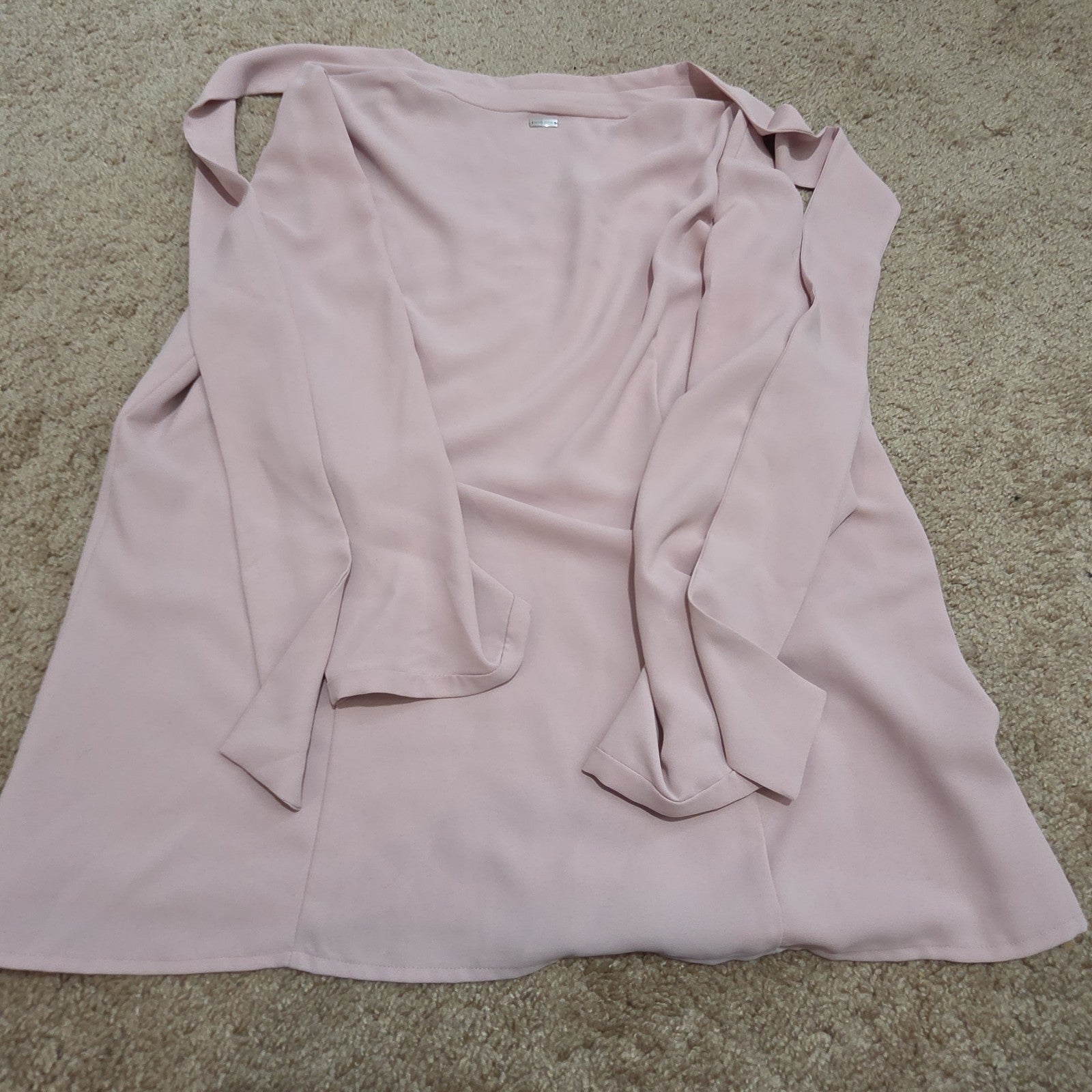 Anne Klein Blouse L Pink Tie Neck V-Neck Long Sleeve Career Top