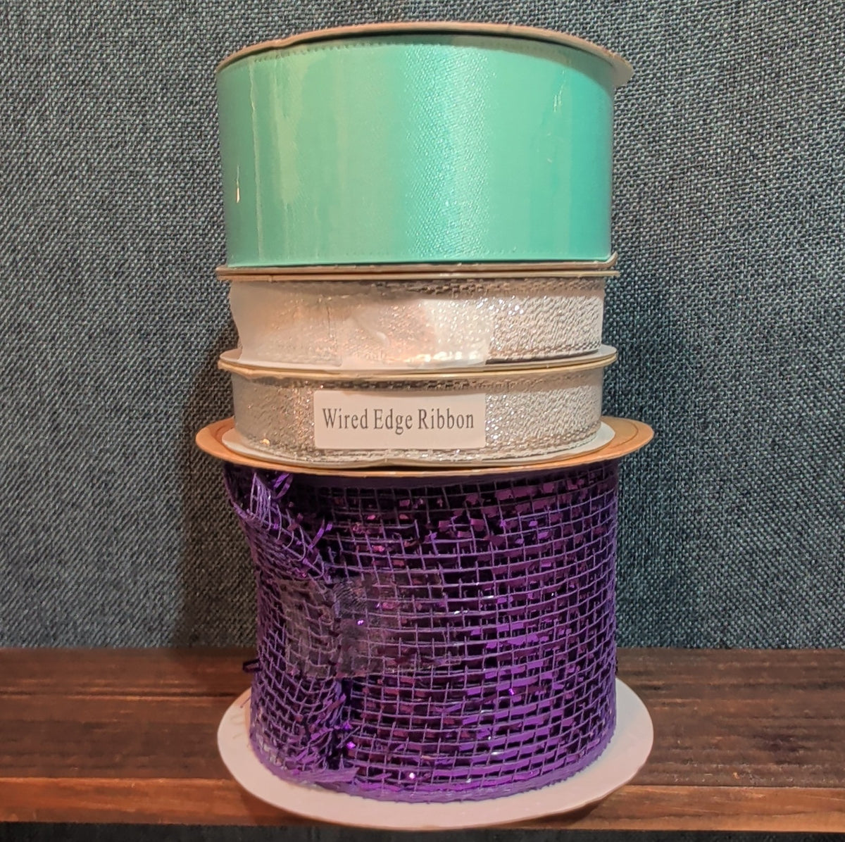 Robert Stanley Ribbon Lot 4 Purple Teal Silver Mesh Wired Craft Destash