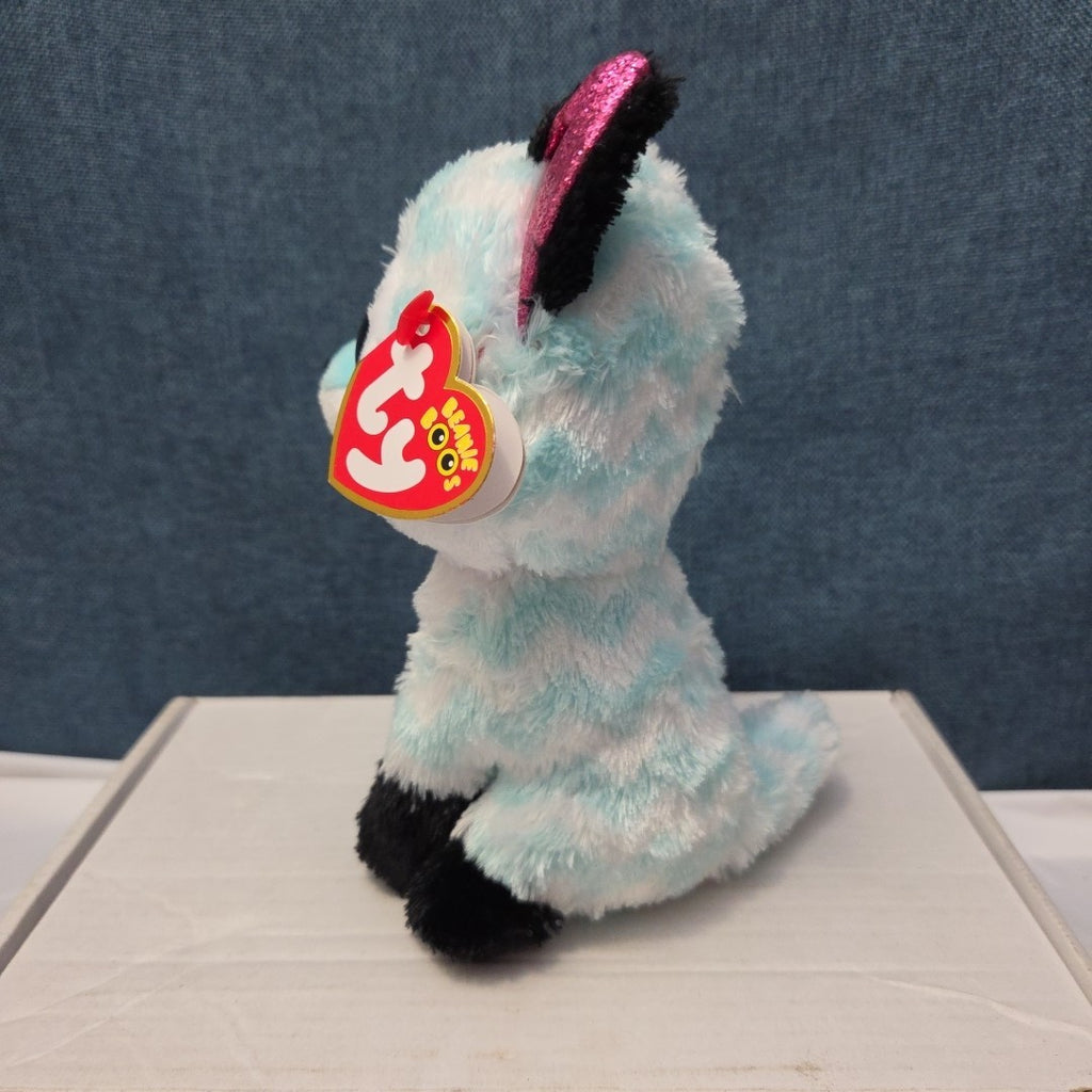 Ty Beanie Boos Atlas Aqua Chevron Fox 6" Plush Blue Glitter Eyes Retired MWMT