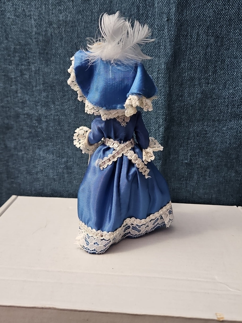 Vintage Brussels Souvenir Doll | 6" Belgium Blue Dress | "Bruxelles" Lace Apron