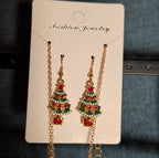 Christmas Tree Necklace Earring Set Gold Tone Enamel Holiday