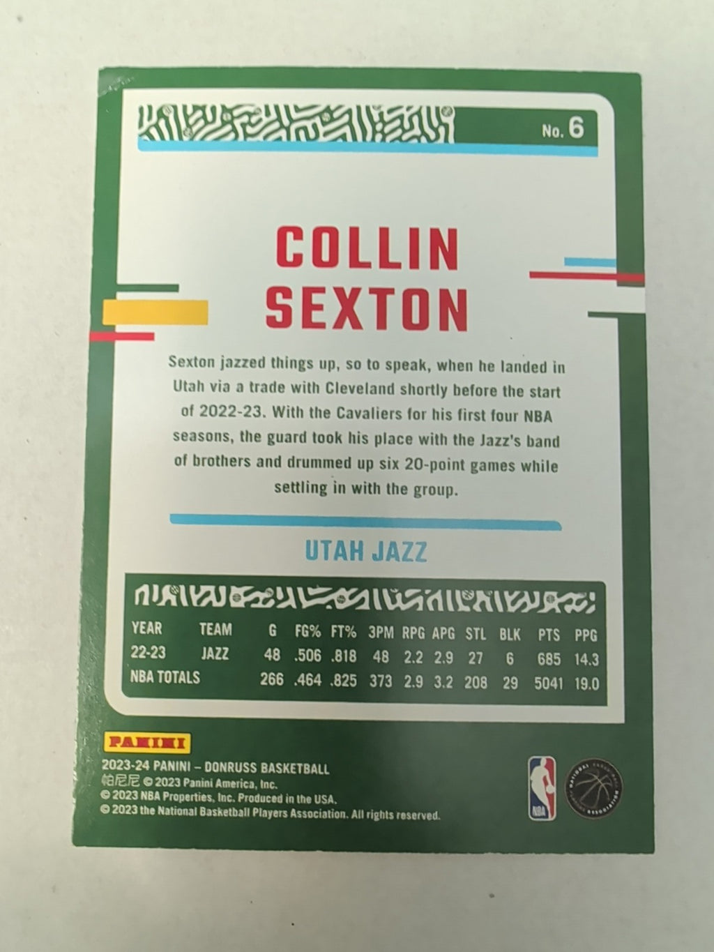2023-24 Panini Donruss Collin Sexton #6 Utah Jazz Base Card | Good Condition