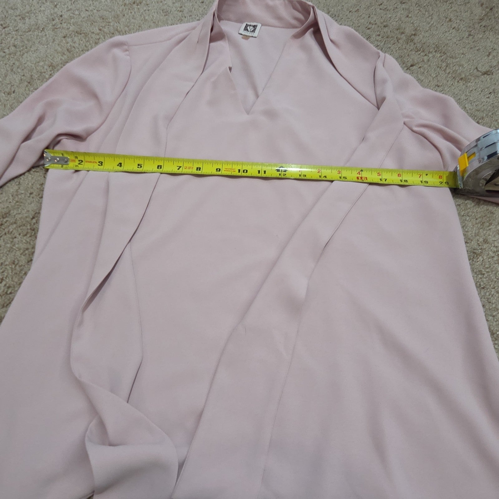 Anne Klein Blouse L Pink Tie Neck V-Neck Long Sleeve Career Top