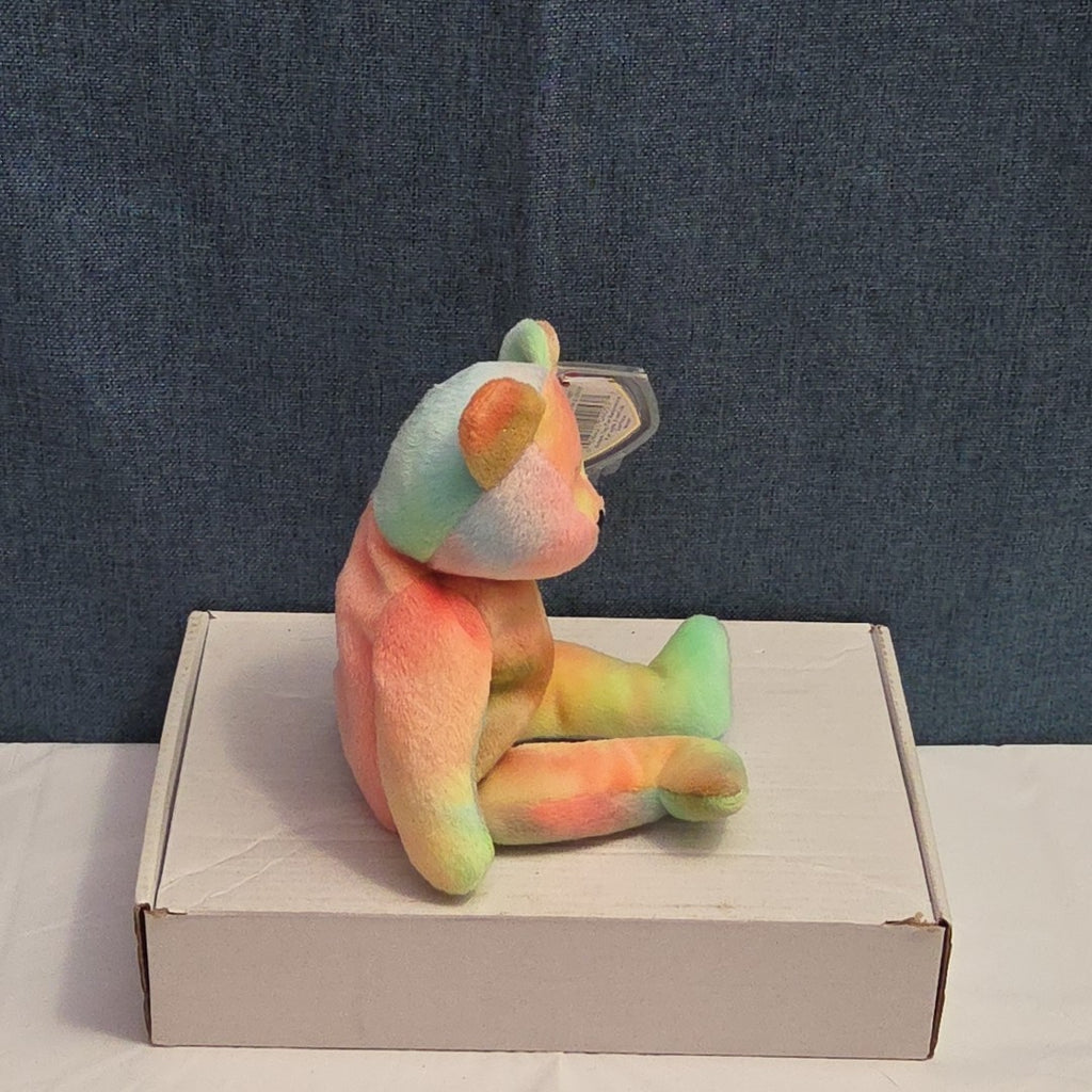 Ty Beanie Baby Peace Bear 1997 Retired - Unique Pastel Tie Dye Tag Protector