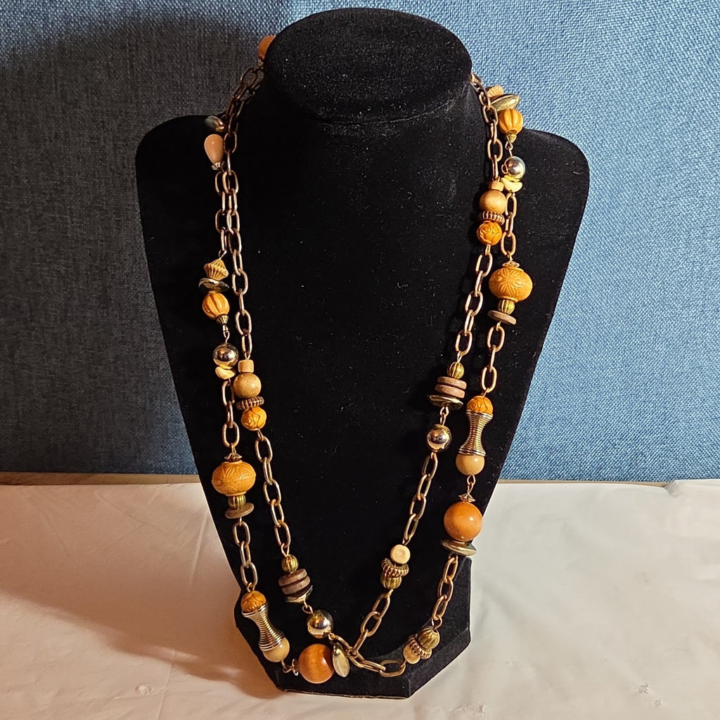 Earth Tone Bead Coppertone Chain Necklace Boho 70s Vibe