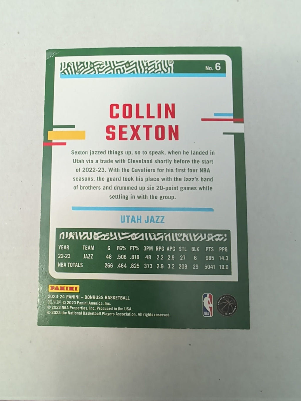 2023-24 Panini Donruss Collin Sexton #6 Utah Jazz Base Card | Good Condition