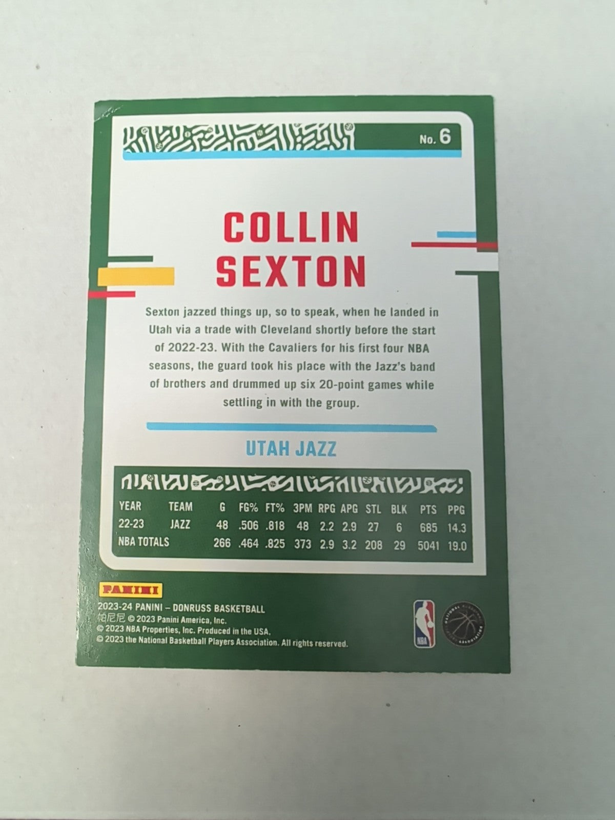 2023-24 Panini Donruss Collin Sexton #6 Utah Jazz Base Card | Good Condition