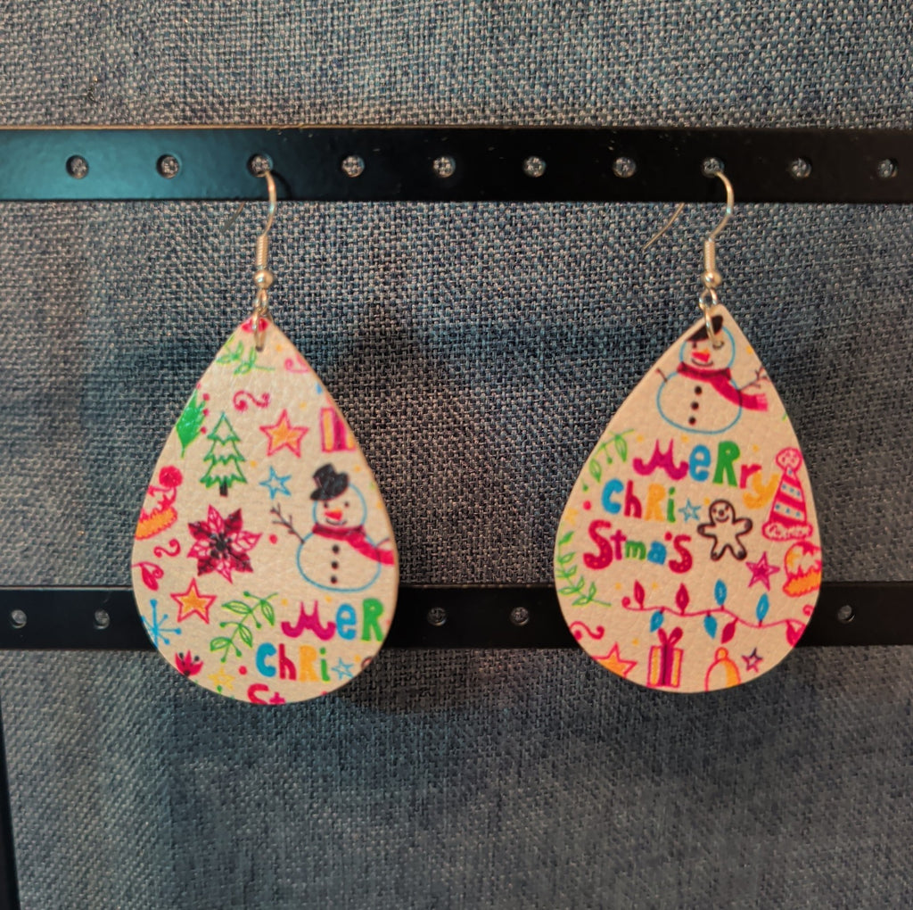 Faux Leather Teardrop Earrings Christmas Holiday Party Vibe NEW
