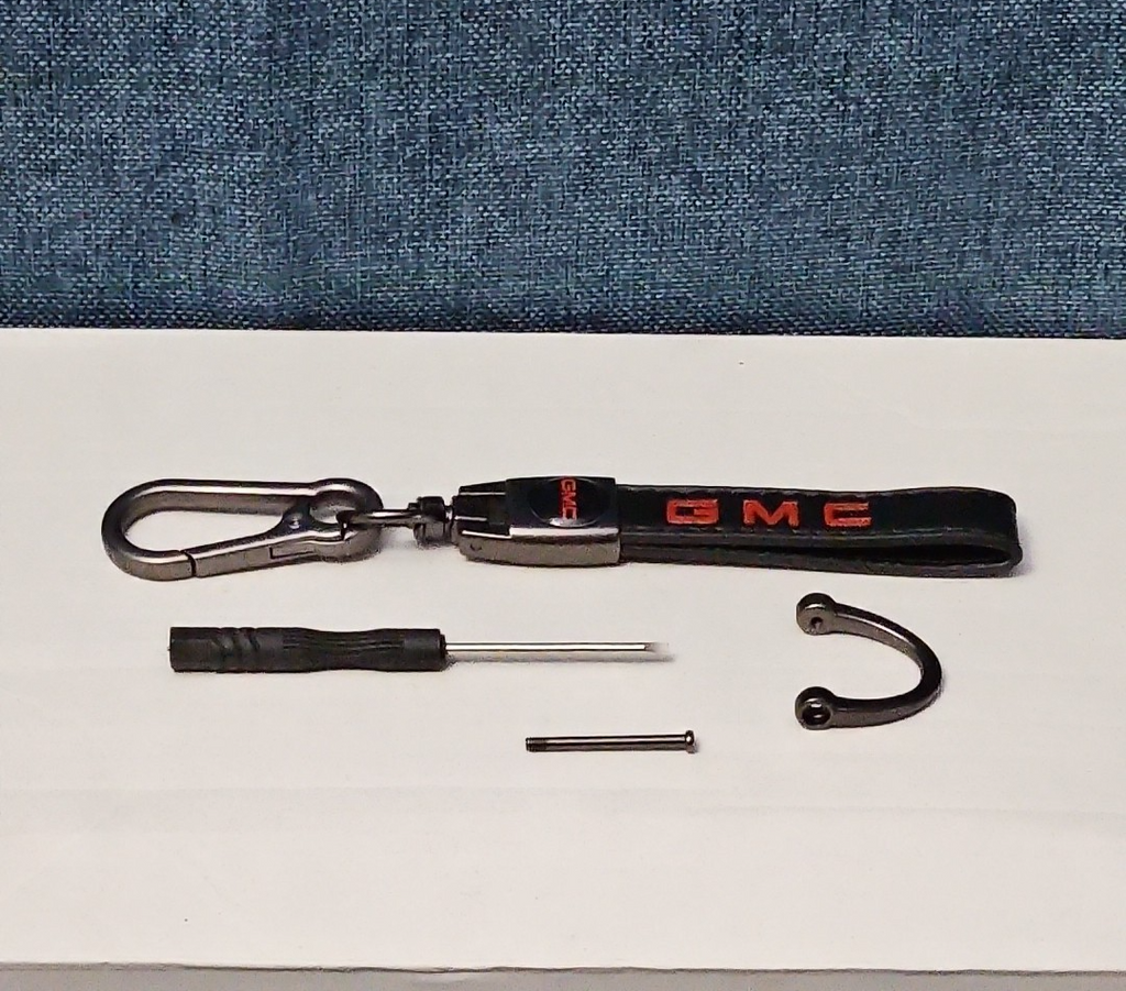 Genuine Leather GMC Car Keychain Set | Black Metal Key Ring Screwdriver Included