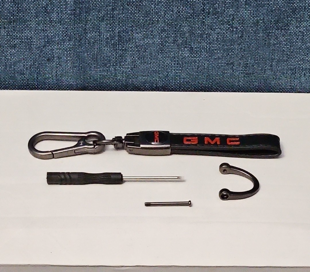 Genuine Leather GMC Car Keychain Set | Black Metal Key Ring Screwdriver Included