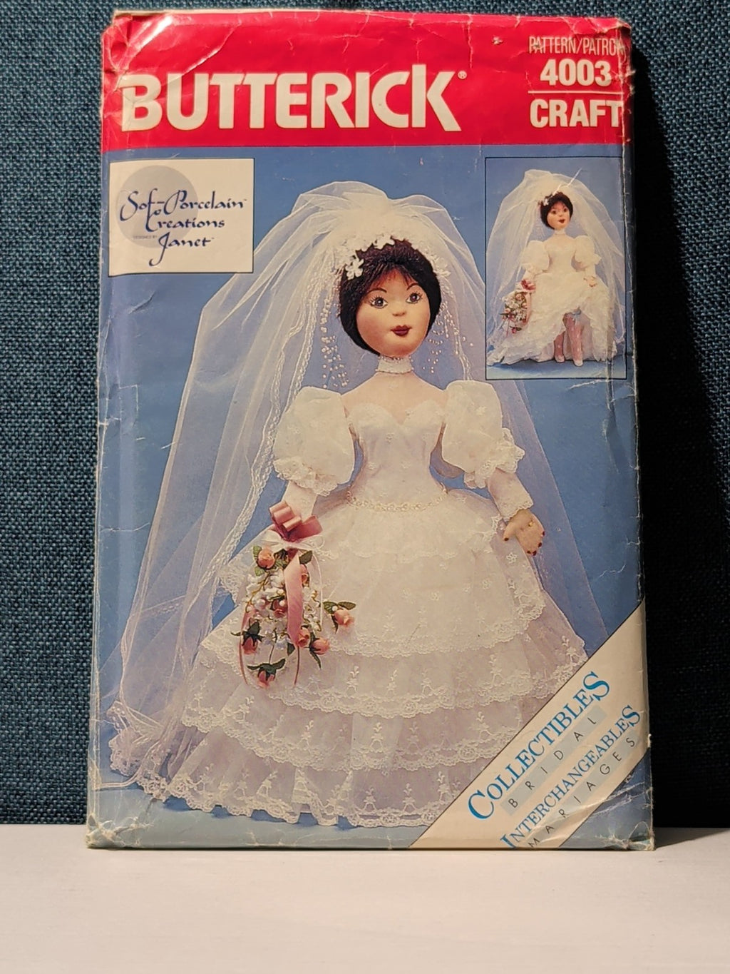 Vintage Butterick 4003 Pattern 1986 22" Sof-Porcelain Bride Doll & Gown UNCUT