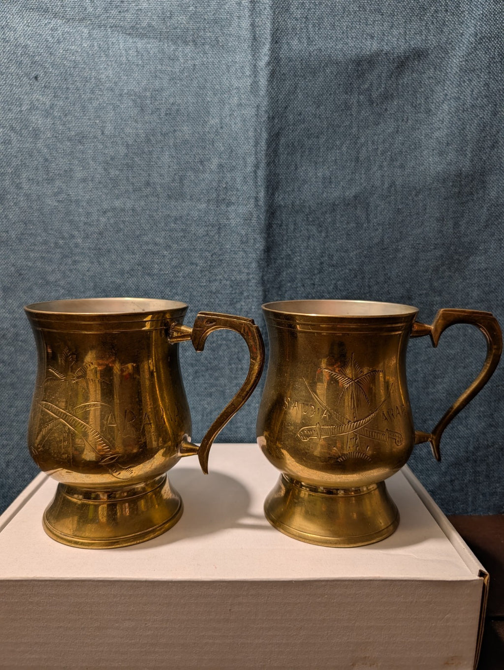 6 Vintage Etched Brass Mugs | Saudi Souvenir Goblets | Schree Amber  & Co.