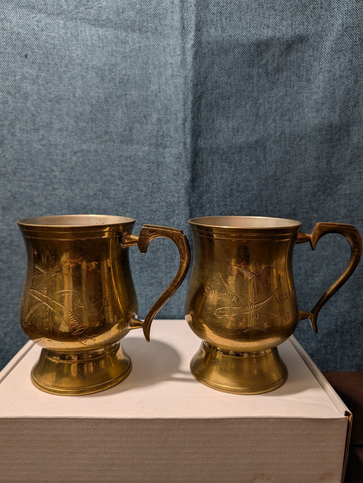 6 Vintage Etched Brass Mugs | Saudi Souvenir Goblets | Schree Amber  & Co.