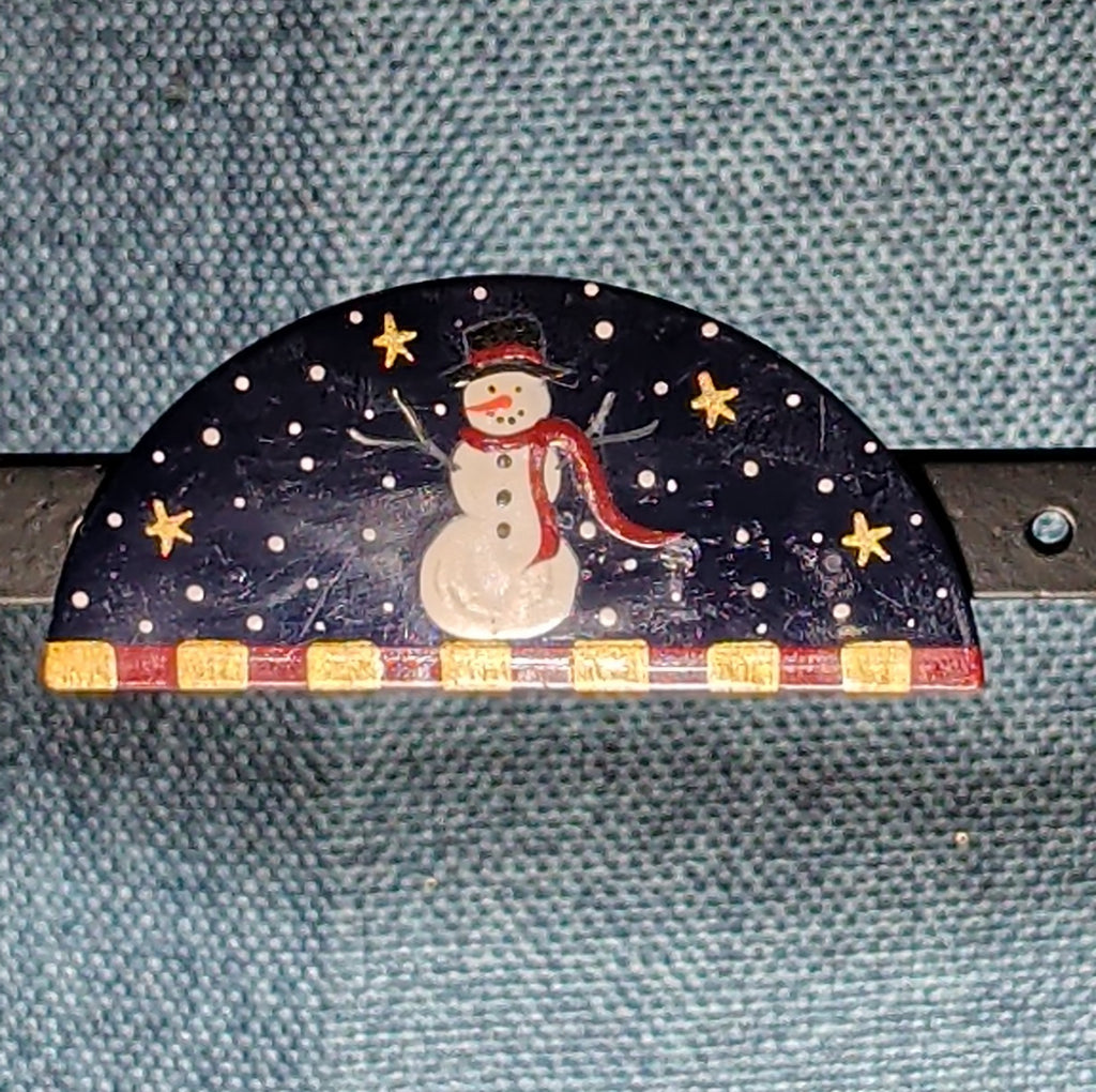 JB Snowman Half Moon Painted Metal Brooch 1996 Folk Art