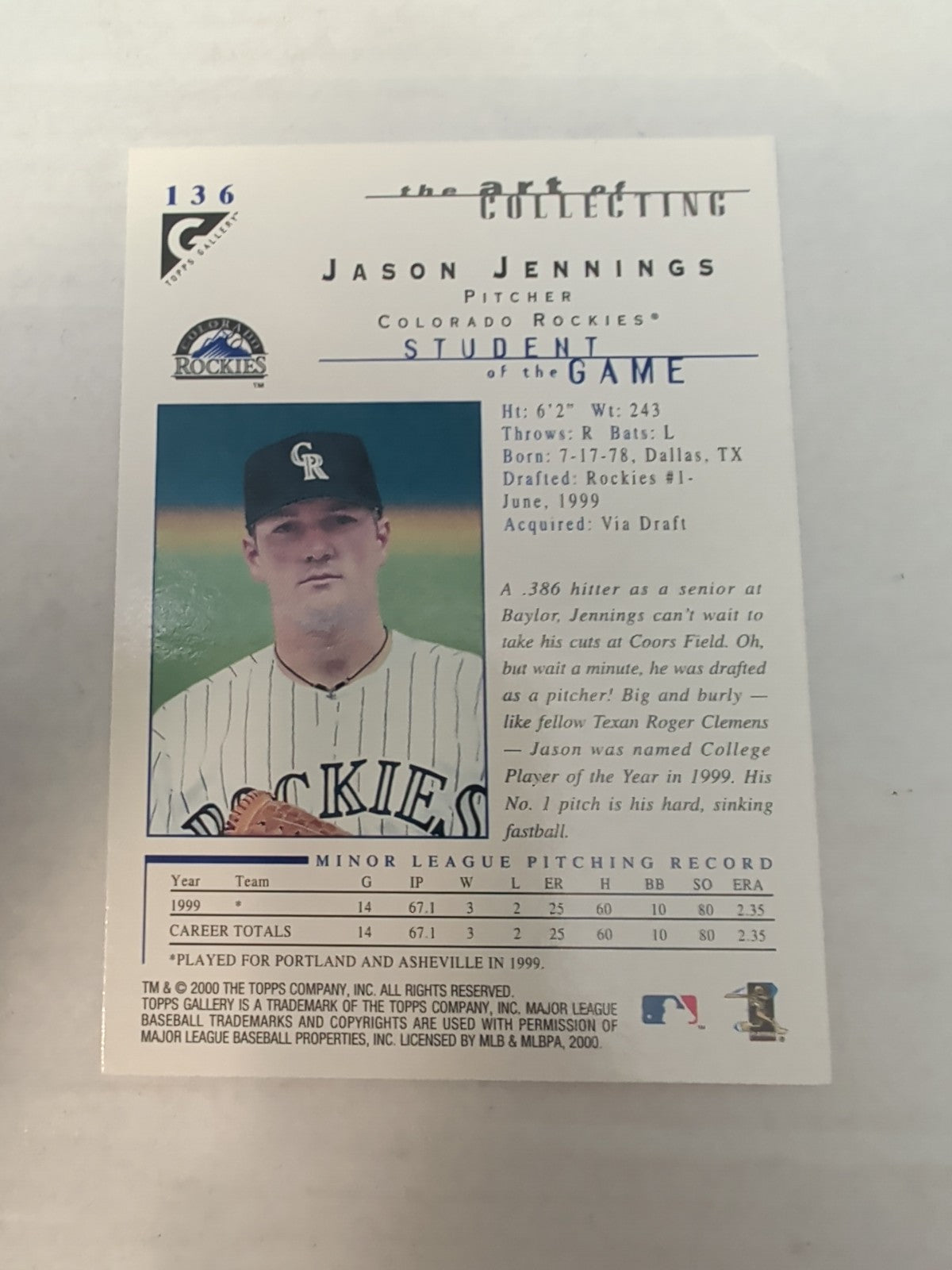 2000 Topps Gallery - Students of the Game Jason Jennings #136