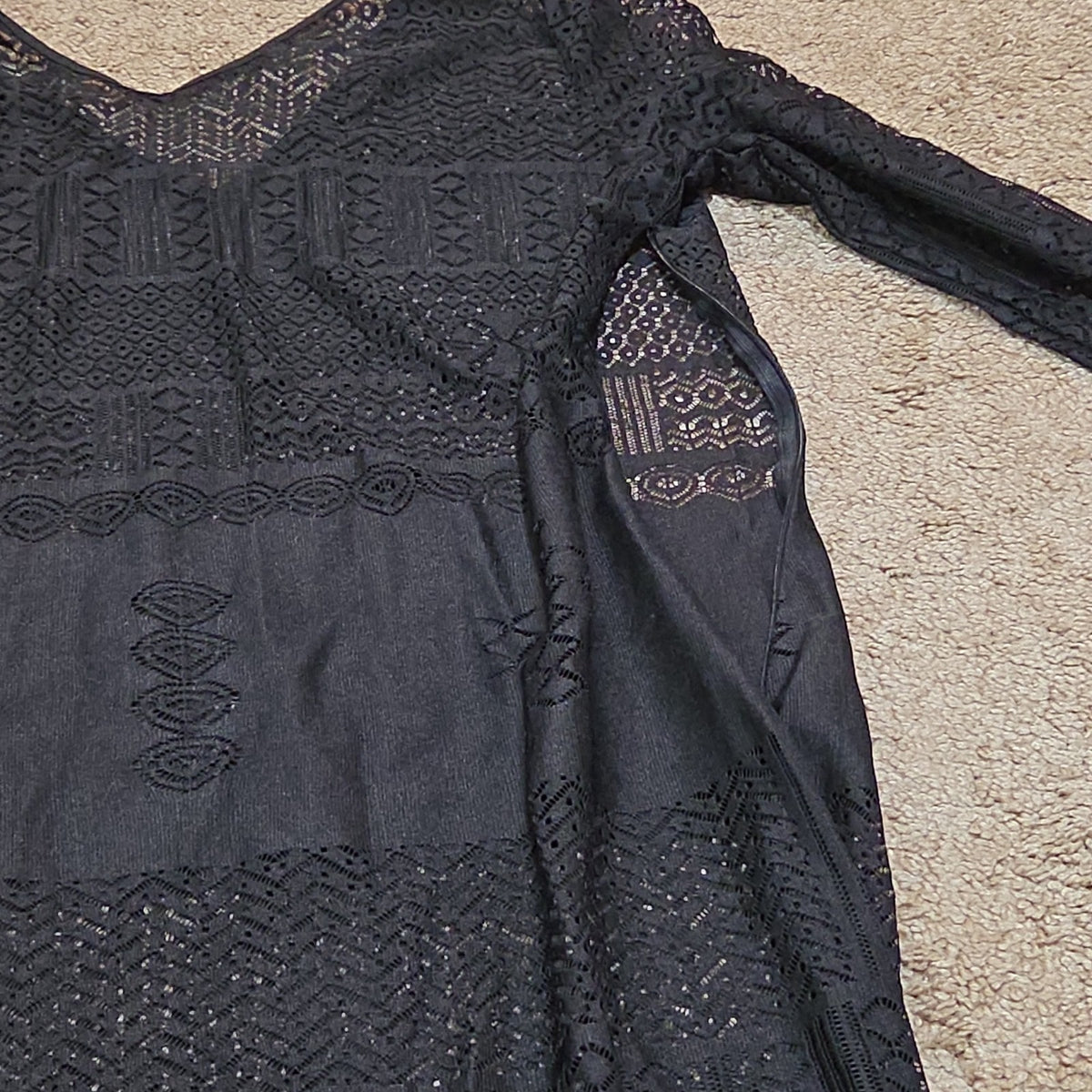 Black Lace Crochet Midi Tunic Dress Festival Whimsigoth XXL