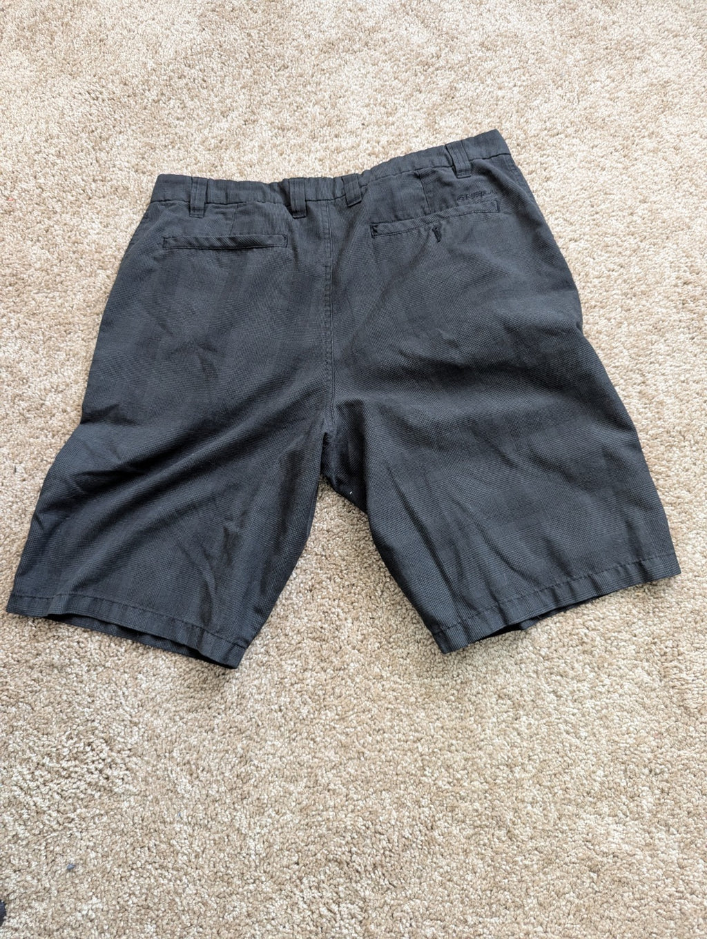 O'Neill Men's Hybrid Flat Front Shorts Size 34 Black Micro Plaid Stretch Chino