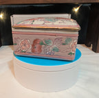 Vintage Pink Floral Porcelain Square Trinket Box Grandmillennial PreOwned
