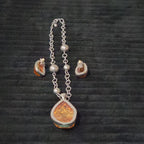 Vintage Faux Amber Necklace Clip On Earrings Set Silver Tone Teardrop Shimmer