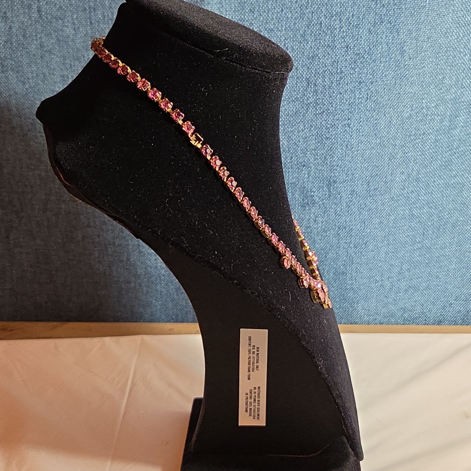 Fringe Necklace Pink Rhinestone Gold Tone Retro Glam