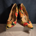 Liliana Fruit Print Pumps 8.5 Scalloped Stiletto Heels Watercolor Fruit Salad