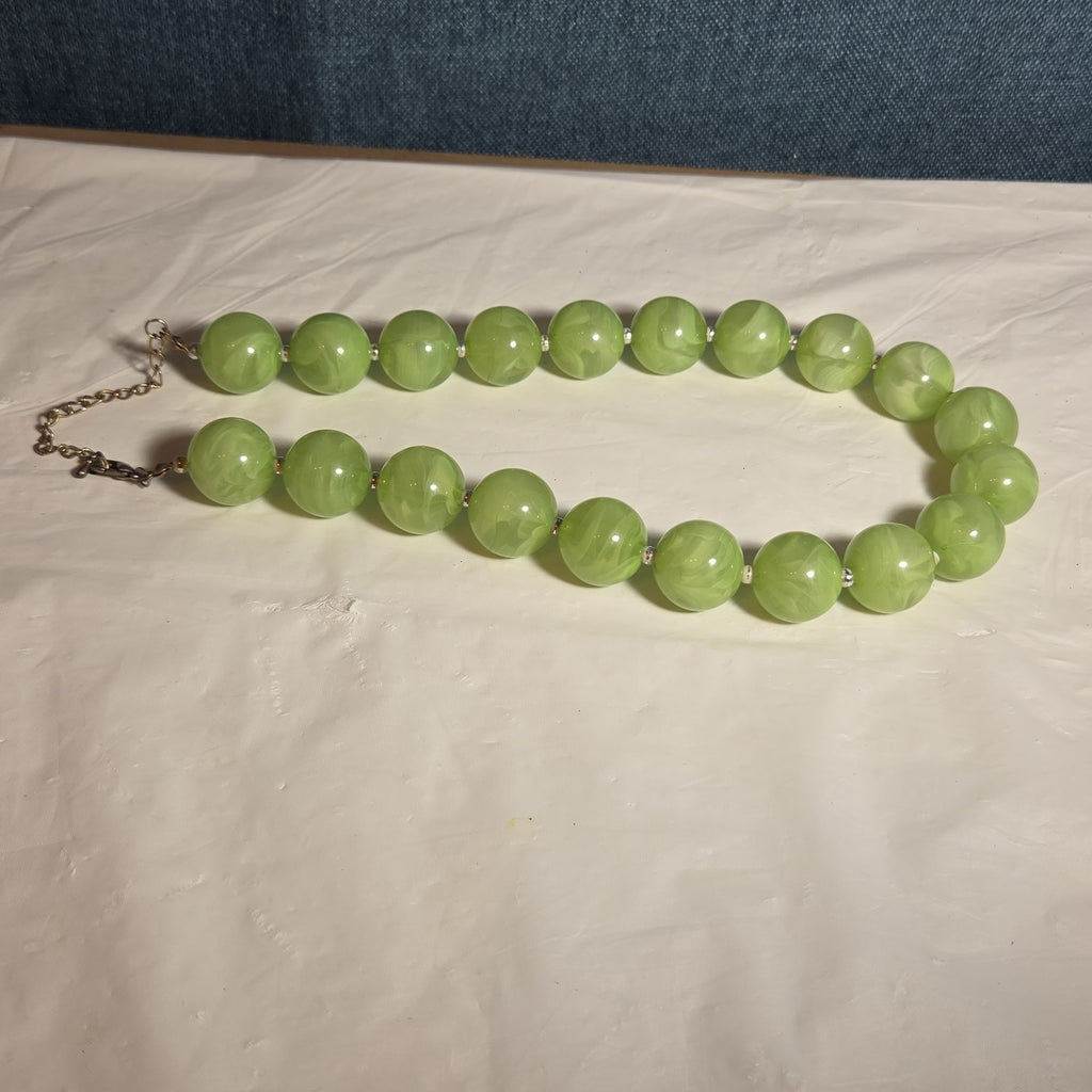 Chunky Bead Necklace Marbled Green Acrylic Retro Y2K PreOwned