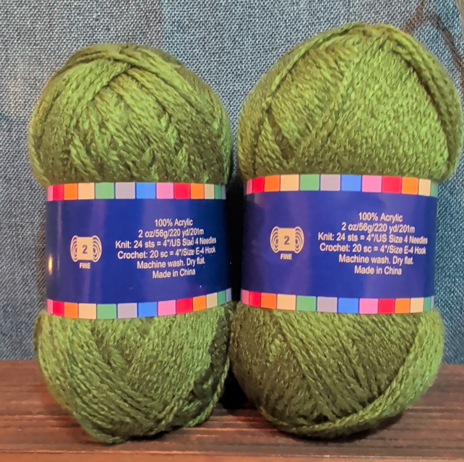 Herrschners Afghan Yarn 2 Ply Fern Green Acrylic 2 Skein Lot 0048