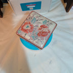 Vintage Pink Floral Porcelain Square Trinket Box Grandmillennial PreOwned