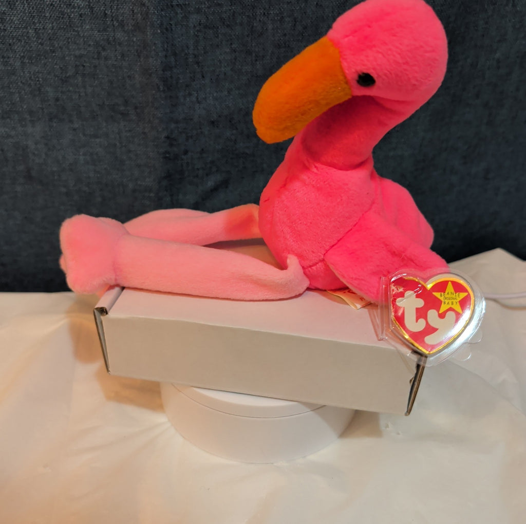 TY Beanie Baby - PINKY the Pink Flamingo (10 inch) - MWMTs Stuffed Animal Toy